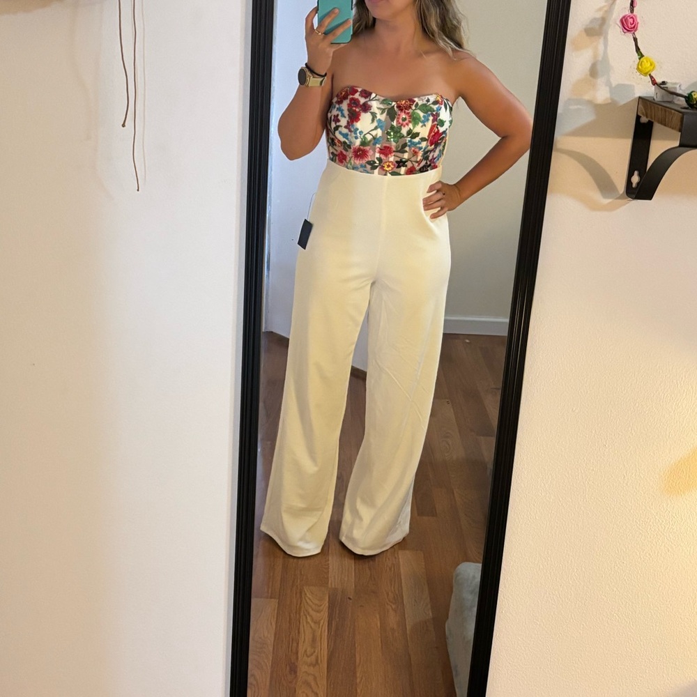 Lulus White Floral Embroidered Strapless Jumpsuit - Picture 4 of 4